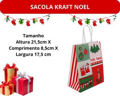 Imagem de Kit 10 Sacola Papel Karft Presente Feliz Natal 17,5X8,5X21,5