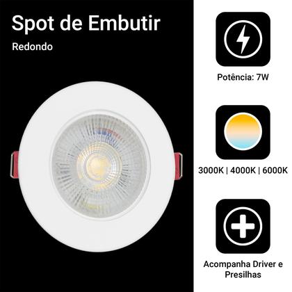 Imagem de Kit 10 Spot Led 7W Dicroica Direcionavel Embutir Redondo Quente