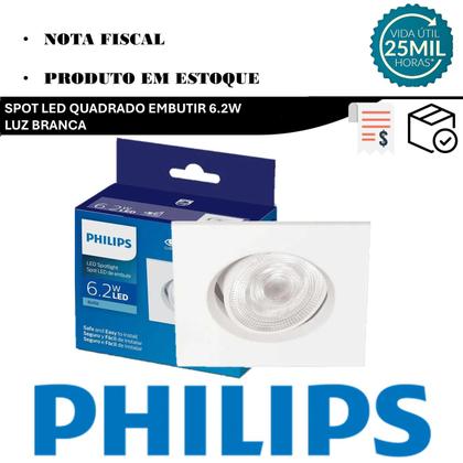 Imagem de Kit 10 Spot Led Philips Quadrado Embutir 6.2w Luz Branca 6500K