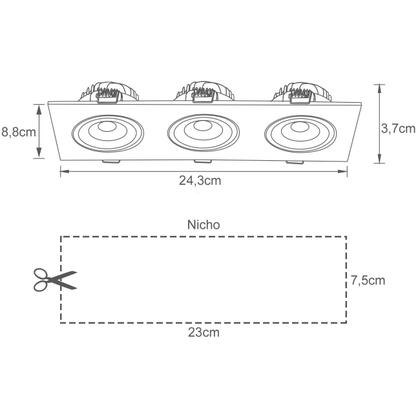 Imagem de KIT 10 SPOT LED TRIPLO DIRECIONAVEL EMBUTIR 15W 6500k BRANCO FRIO GALAXY