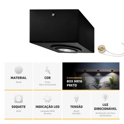 Imagem de Kit 10 Spot Plafon Sobrepor Box Quadrado Mr16 Direcionável Preto