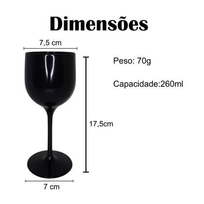 Imagem de Kit 10 Taças De Vinho De Acrílico Sólido Preto 260ml p/ Eventos Festas Jantar Decoração Aniversarios