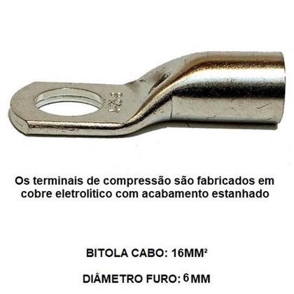 Imagem de Kit 10 terminal olhal de compressão cobre 16mm - furo 6mm