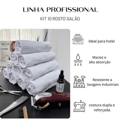 Imagem de Kit 10 Toalha Rosto Salão Barbearia Academia Algodão Preto Branco