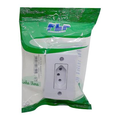 Imagem de Kit 10 Tomada Simples 10A 2p+t Sobrepor Externo Branco Com Placa Espelho Linha Viena 127v e 250v Bivolt