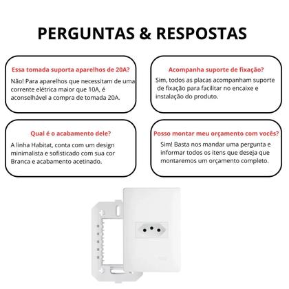 Imagem de Kit 10 Tomada Simples 10A Habitat Branco Fame 3770