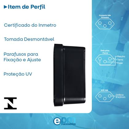 Imagem de Kit 10 Tomada Simples 2p+t 10A Sobrepor Externo Com Placa Espelho Black Linha Viena Bivolt 127v e 250v