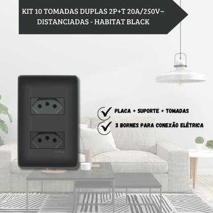 Imagem de Kit 10 Tomadas Duplas Distanciadas Habitat Black 20a Fame