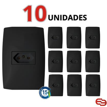 Imagem de Kit 10 Tomadas Preta 20a Blux Home Grafite Combo  Tomada Simples Economica Black Decoração Kit Casa