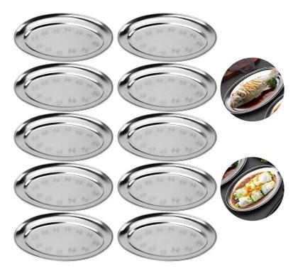 Imagem de Kit 10 Travessas Bandejas Inox Oval Arroz Batata Restaurante 22cm