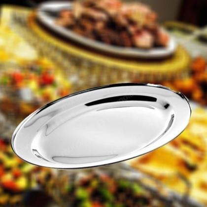 Imagem de Kit 10 Travessas Ovais Aço Inox 25cm para Porções, Saladas e Restaurantes