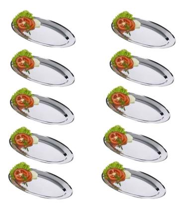 Imagem de Kit 10 Travessas Ovais Aço Inox 25cm para Porções, Saladas e Restaurantes