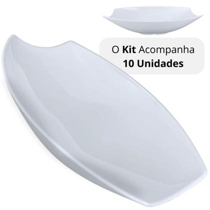 Imagem de Kit 10 Travessas para Buffet Salada 41cm Oval Curva Funda para Restaurante Profissional Melamina Branca  Bestfer 