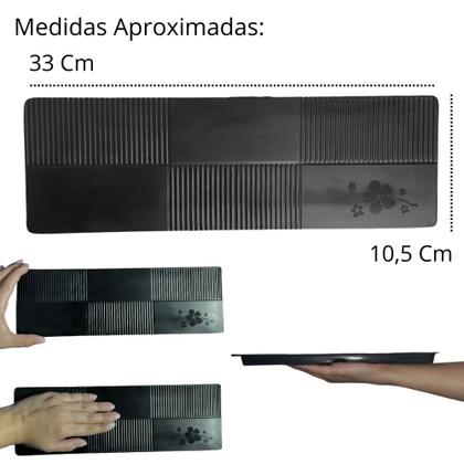 Imagem de Kit 10 Travessas Retangulares Retas 33cm Pretas em Melamina Kanpai para Sushi Restaurante Japones Oriental Bestfer