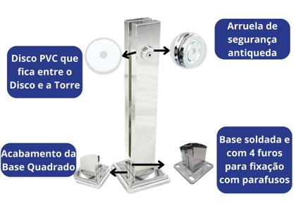 Imagem de Kit 10 Und. Coluna Torre Inox Guarda Corpo Pinça Sacada Piscina P/ Vidro Polido, Base Quadrada