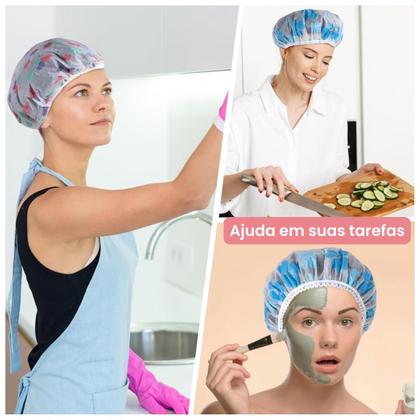 Imagem de Kit 10 Uni De Touca Para Banho Reutilizável Impermeável Elástico Cabelo