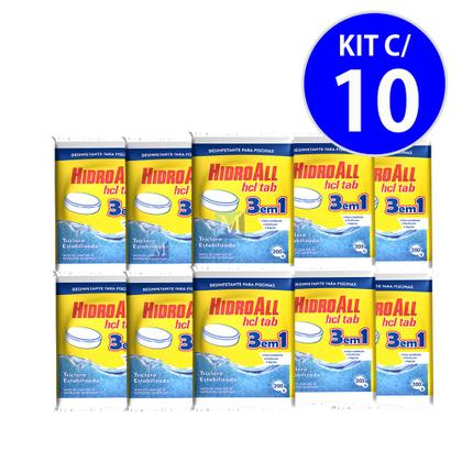 Imagem de kit 10 unid cloro Pastilha para piscina Hidroall 3 EM 1 Multiação 200g
