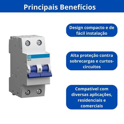 Imagem de Kit 10 unid. disjuntor bipolar din 40a (mdw-c 40a 2 polos)