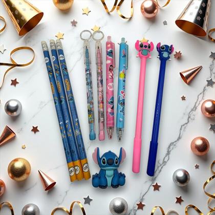 Imagem de KIT 10 unid. Stitch Lápis, Lapiseira, Caneta Gel e Apontador