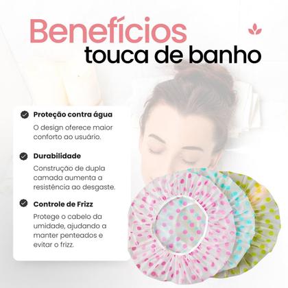 Imagem de Kit 10 Unidades Touca De Banho Reutilizável Impermeável Com Elástico Ajustável