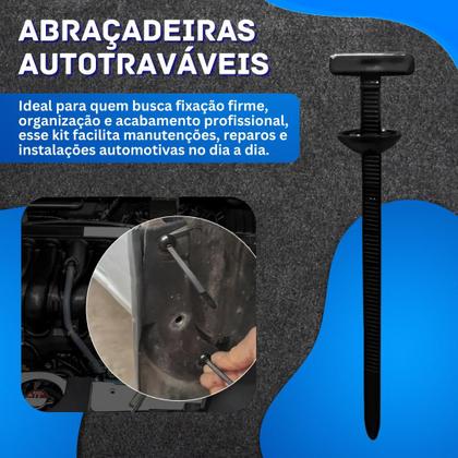 Imagem de Kit 100 Abraçadeiras Autotraváveis com Presilhas Plásticas para Fixação Automotiva