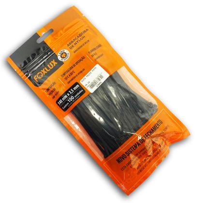 Imagem de Kit 100 Abraçadeiras de Nylon Preta Foxlux 14cm x 3,5mm