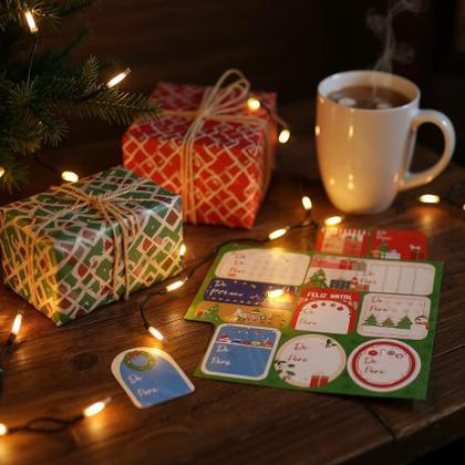 Imagem de Kit 100 Adesivos de Natal Presente Natalino De-Para