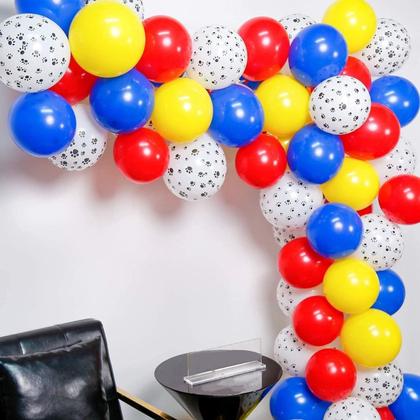 Imagem de Kit 100 Balões Festa Patrulha Canina Tira Arco Desconstruído 5 Metros, Balão de Aniversário, Balão Amarelo, Azul, Vermelho
