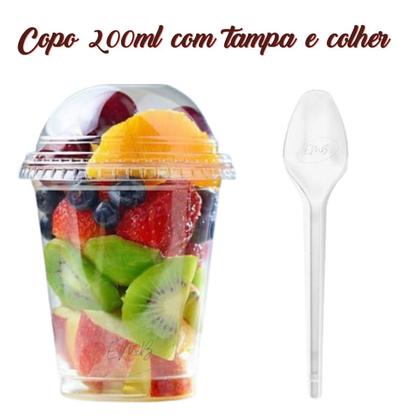 Imagem de Kit 100 Copos Da Felicidade 200ml Com Tampa Bolha e Colher 