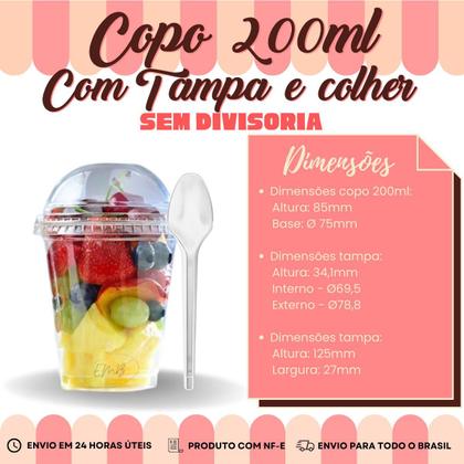 Imagem de Kit 100 Copos Da Felicidade 200ml Com Tampa Bolha e Colher 
