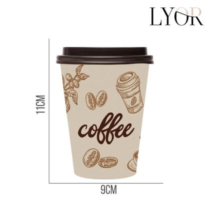 Imagem de Kit 100 Copos de Café Descartável Papel 300ml Biodegradável Branco com Tampa Lyor