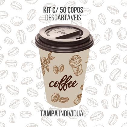 Imagem de Kit 100 Copos de Café Descartável Papel 300ml Biodegradável Branco com Tampa Lyor