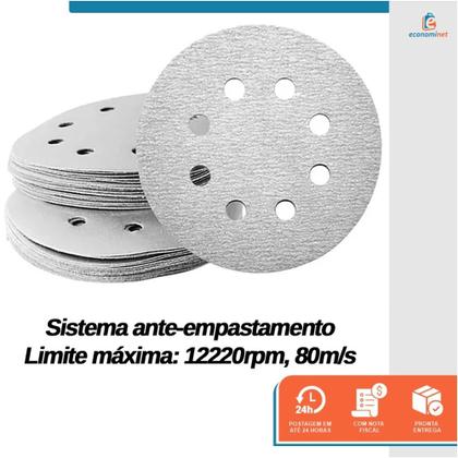 Imagem de Kit 100 Disco de Lixa Fecho Aderente Branco Pluma 8 Furos 180mm Grão 60