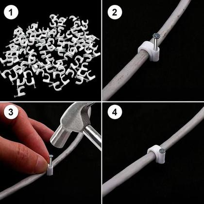 Imagem de Kit 100 Fixador De Fios Cabos Parede Com Prego 10mm