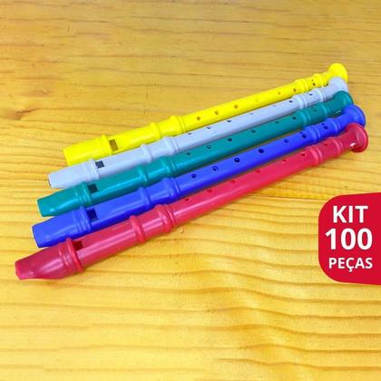 Imagem de Kit 100 Flauta Doce Infantil Instrumento Brinquedo Musical