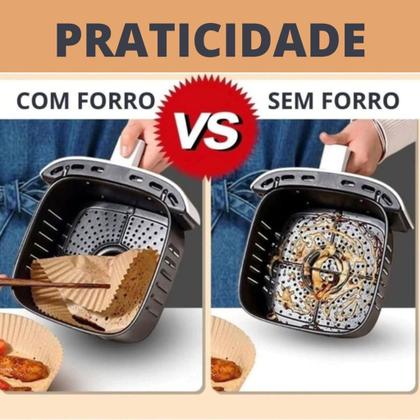 Imagem de Kit 100 Formas De Papel Descartaveis Antiaderente P/ Fritadeira Airfryer Protetor Forro Cozimento