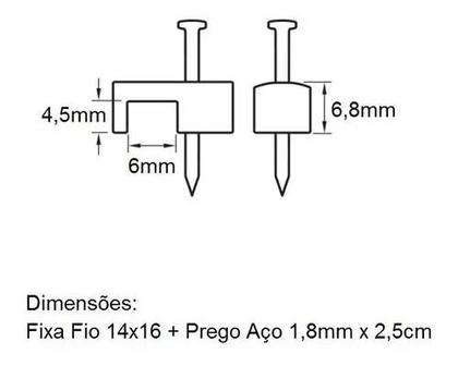 Imagem de Kit 100 Grampo Fixa Fio 14/16 Miguelão Branco Com Prego Aço