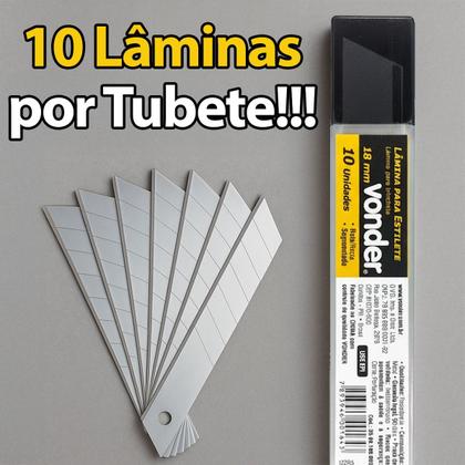 Imagem de Kit 100 Lâminas Estilete Larga 18mm Vonder Profissional Reforçada Segmentada Original