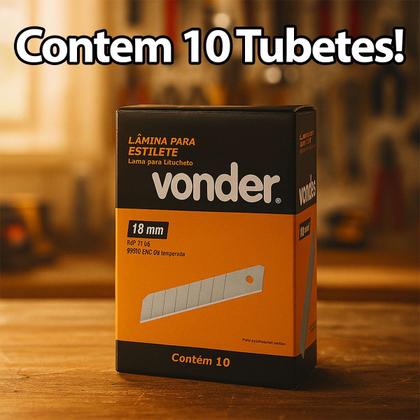 Imagem de Kit 100 Lâminas Estilete Larga 18mm Vonder Profissional Reforçada Segmentada Original