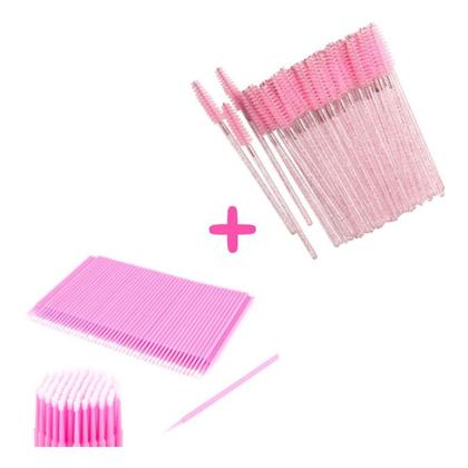 Imagem de Kit 100 Microbrush Extensão de Cilios + 100 Escovinha Com Glitter Aplicador Henna Sobrancelha