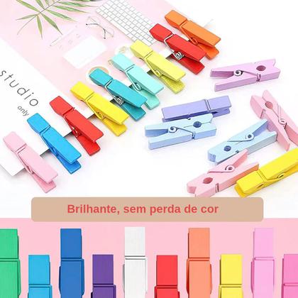 Imagem de Kit 100 Mini Prendedor Pregador Madeira 2,5cm Colorido