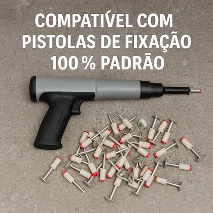 Imagem de Kit 100 Pinos Reforçados com Arruela para Pistola de Fixação Finca Pino Drywall Gesso Uso Profissional Construção