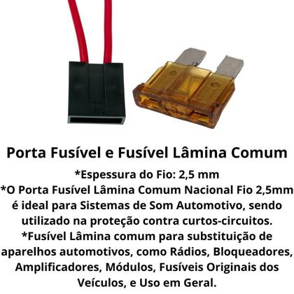 Imagem de Kit 100 Porta Fusível Lâmina Com Fio 2,5mm e 100 Fusíveis Misto Variados Amperagem à Escolha