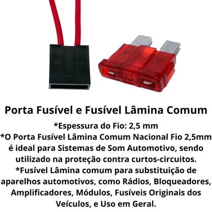 Imagem de Kit 100 Porta Fusível Lâmina Com Fio 2,5mm e 100 Fusíveis Misto Variados Amperagem à Escolha