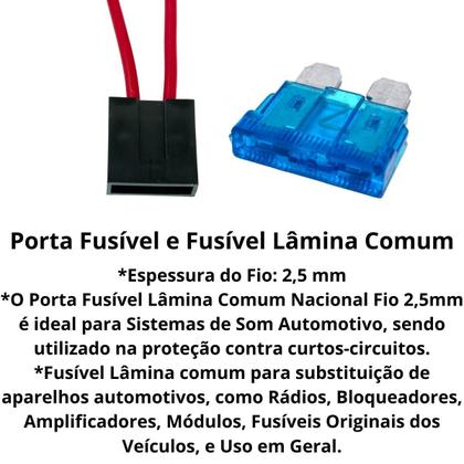 Imagem de Kit 100 Porta Fusível Lâmina Com Fio 2,5mm e 100 Fusíveis Misto Variados Amperagem à Escolha