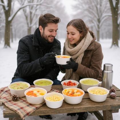 Imagem de Kit 100 Potes Cumbuca Isopor 200ml +Colheres p/ sopas Festa