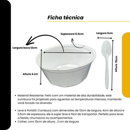 Imagem de Kit 100 Potes Cumbuca Isopor 200ml +Colheres p/ sopas Festa