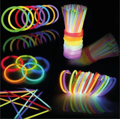 Imagem de Kit 100 Pulseiras Neon Balada Brilho Fluorescente Festa