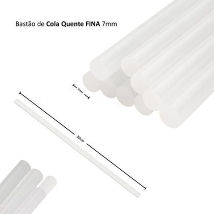 Imagem de Kit 100 Refil Bastão De Cola Quente Fina 30cm x 7mm Semi Transparente Revenda Lojista