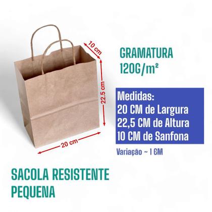 Imagem de Kit 100 Sacolas de Papel Kraft 120g -20x22x10 - Extra Resistentes com Alça Torcida para Delivery e Presentes